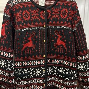 Liz Baker Red and Black Patterned Cardigan